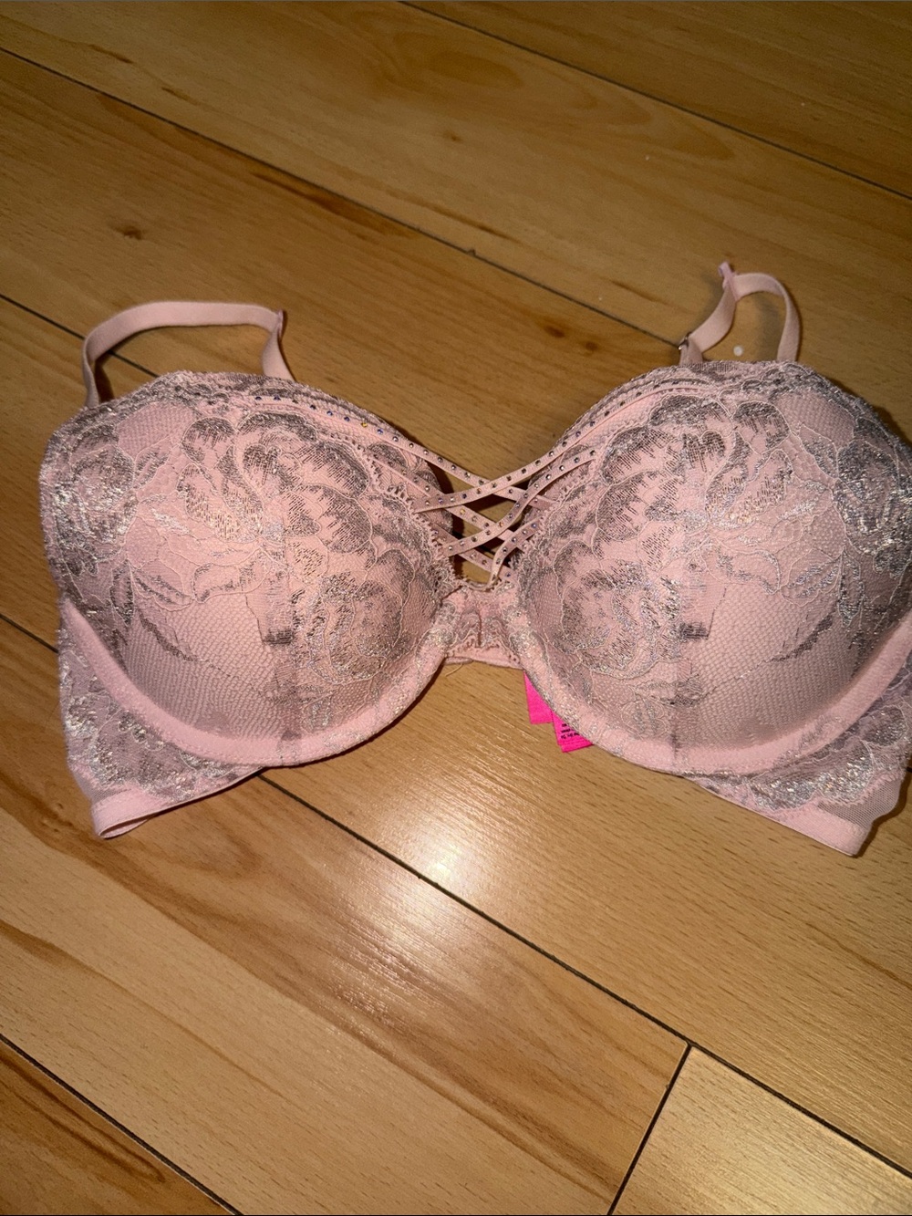 La SENZA Pink Lace Push-Up Bra with Crisscross Detail